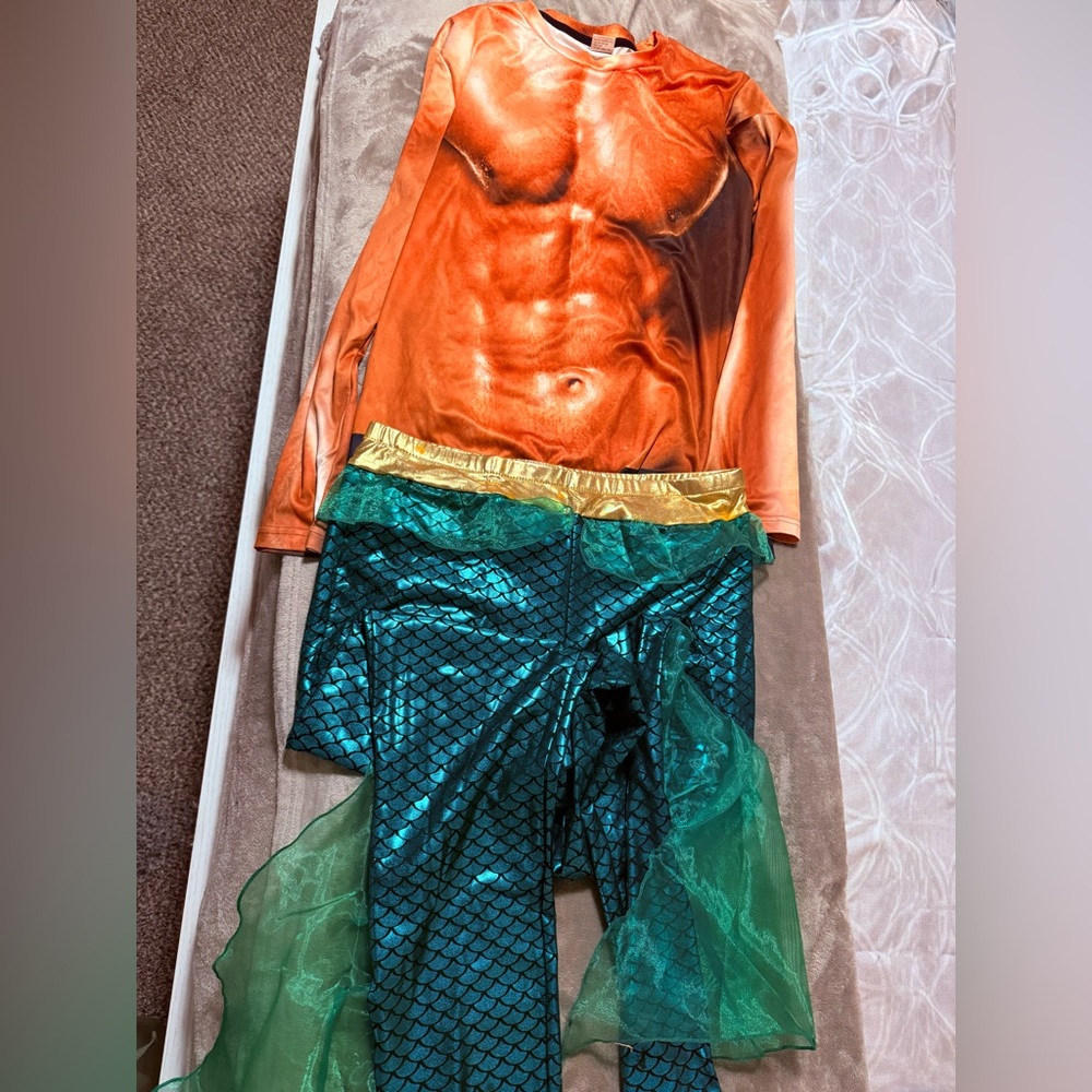 Men's Swim Set with Orange and Green Design king triton custome little mermaid